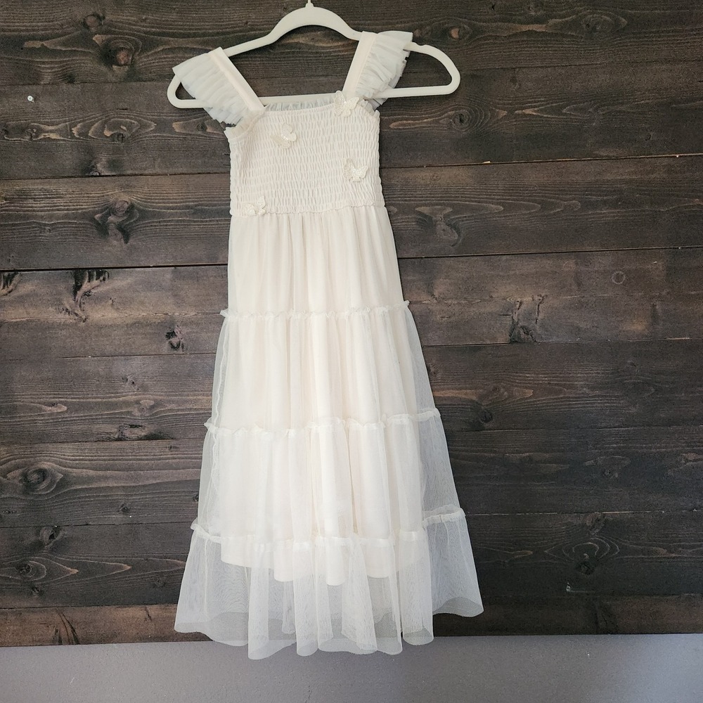 Zenzi Girls‎ Long Dress XS (4/5) Tulle Mesh Tiered Butterfly Smocked Wedding